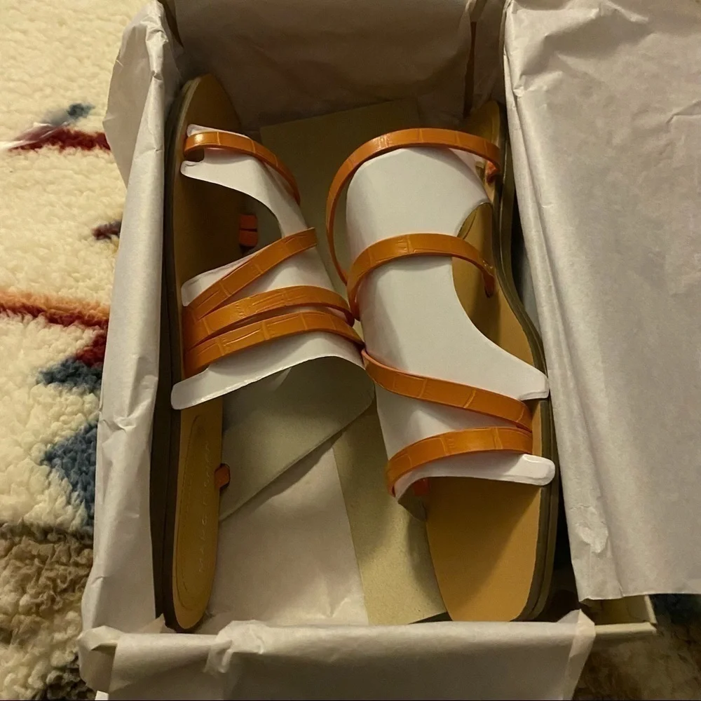 Marc Fisher Bonina Orange Croc Embossed Sandal, New in Box